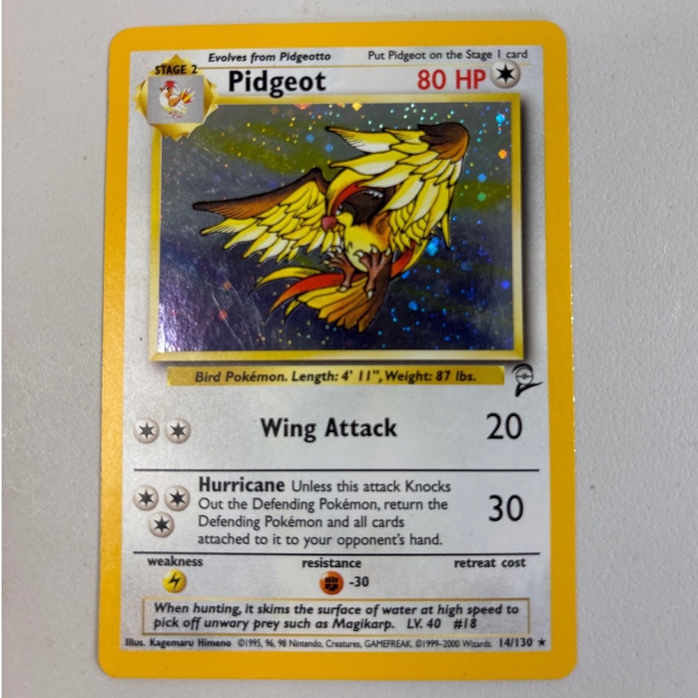 Pokemon Pidgeot 14/130 Holo Rare Base Set 2 Vintage TCG Card 2000
